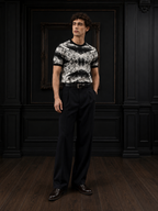 Men's Abstract Geometric Jacquard Knit T-Shirt in Black & White