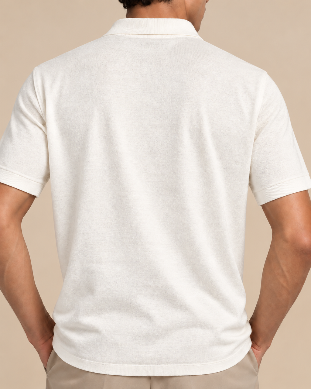 Ivory Diamond Knit 100% Cotton Button Front Short Sleeve Polo for Men
