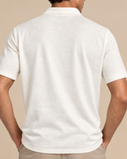 Ivory Diamond Knit 100% Cotton Button Front Short Sleeve Polo for Men