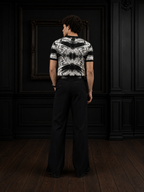 Men's Abstract Geometric Jacquard Knit T-Shirt in Black & White
