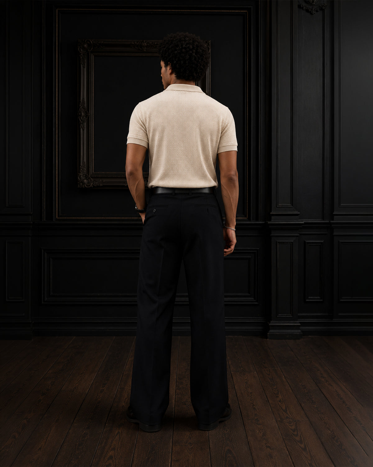 Textured Open-Placket Short-Sleeve Knitted Polo T-Shirt in Ecru