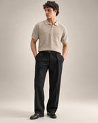 Geometric Textured Knit Zip Collar T-Shirt for Men