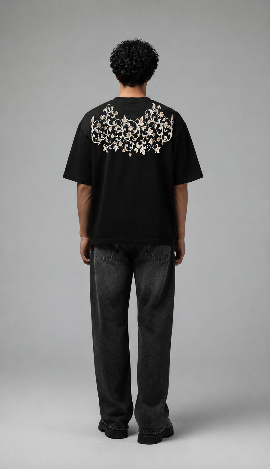 Men's Vintage Floral Filigree Streetwear Oversized Drop-Shoulder Tee