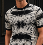 Men's Abstract Geometric Jacquard Knit T-Shirt in Black & White