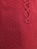 Textured Waffle & Cable-Knit Lace-Neck Jumper in Burgundy Red