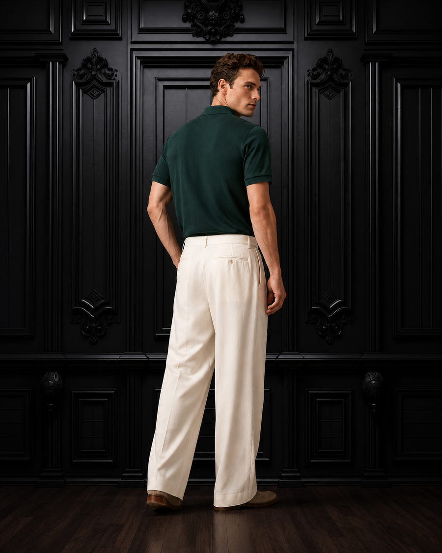 Men's Emerald Green Textured Cable-Knit Polo Shirt