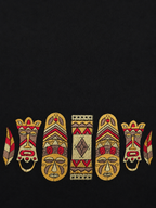 Black Heavyweight Cotton Drop-Shoulder Tee with Aztec Mask Embroidery