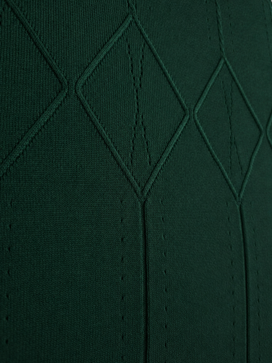 Men's Emerald Green Textured Cable-Knit Polo Shirt